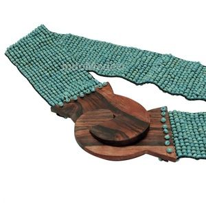 Bali Handmade Turquoise Stretchy Beaded Wooden Buckle Belt